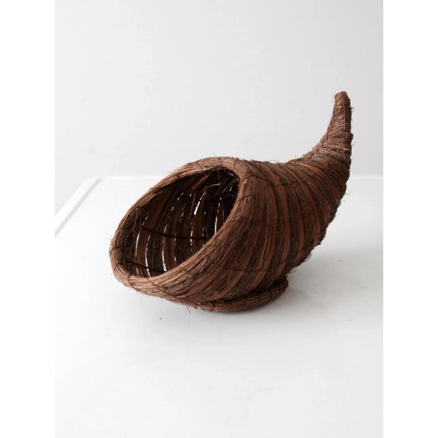 Brown Vintage Woven Cornucopia Basket For Sale - Image 8 of 13