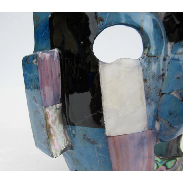 Gemstone C.1970's Aztec Mexican, Mayan Tessellated Semi-Precious Stone Mask With Abalone & Mother of Pearl For Sale - Image 7 of 13
