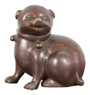 Mid 20th Century Petite Taisho Style Bronze Puppy Dog Sculpture in the Manner of the Hirado Puppy