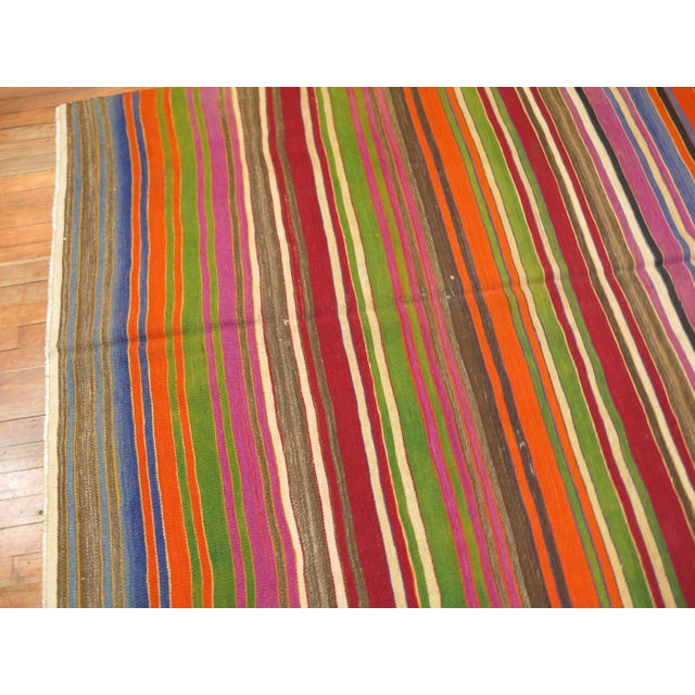 Red Vintage Zabihi Collection Striped Colorful Turkish Gallery Size Kilim - 5'3" x 13'5" For Sale - Image 8 of 8