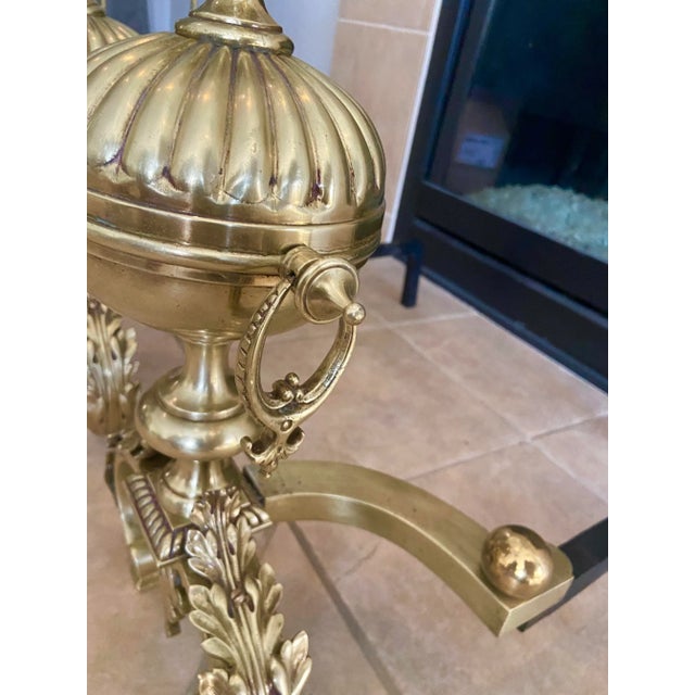 Continental Neoclassic Brass Baluster Flame Andirons - a Pair For Sale - Image 9 of 13