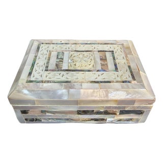 Vintage Hand Carved Mother of Pearl Box For Sale