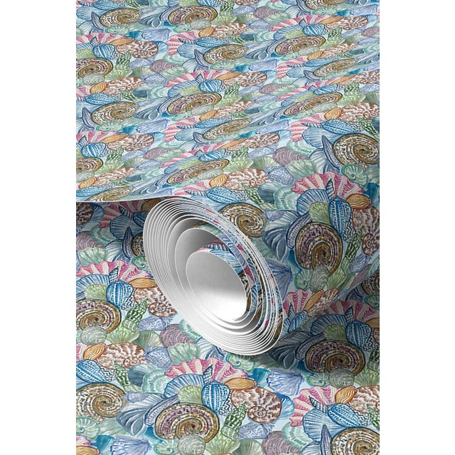 Blue Shell of a Good Time Grasscloth Wallpaper by House Party | Ocean Blue | 6 Yards For Sale - Image 8 of 8