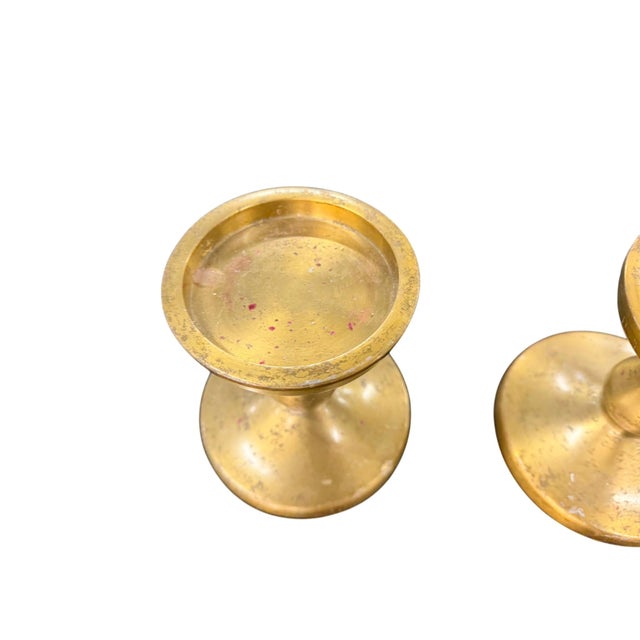 Vintage Metal Candlestick Pair For Sale In Los Angeles - Image 6 of 10