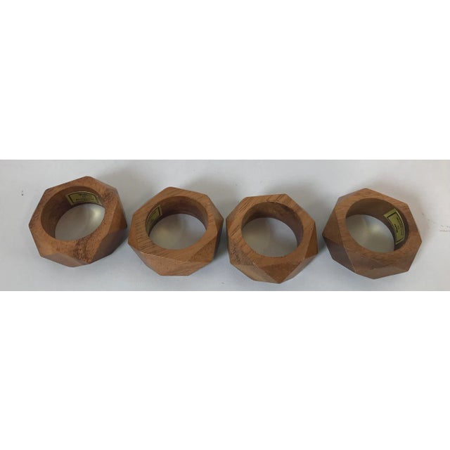 Mid-Century Modern Vintage Wooden Faceted Napkin Rings - Set of 4 For Sale - Image 3 of 9