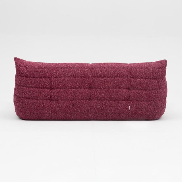 Togo Three-Seater Sofa in Burgundy Bouclet by Michel Ducaroy for Ligne Roset For Sale - Image 14 of 18