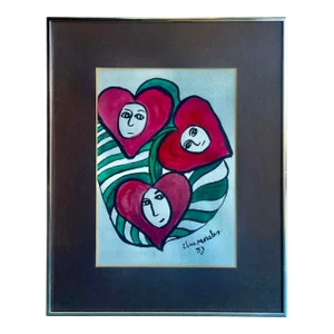 Elsa Morales Vintage Abstract Hearts Painting, Signed & Framed