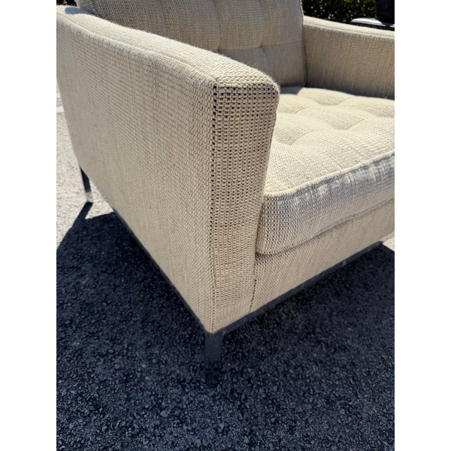 Florence Knoll Original Vintage Tufted and Chromed Steel Arm Chairs With Original Label a Pair For Sale - Image 9 of 12