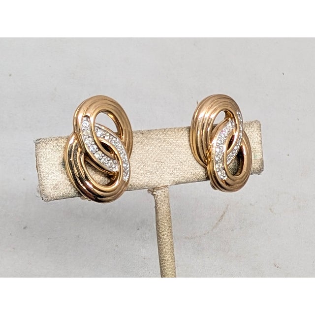 Vintage 1980s Signed Panetta Goldtone Clear Rhinestone Figure-8 Clip Earrings-2 Pieces For Sale - Image 4 of 7