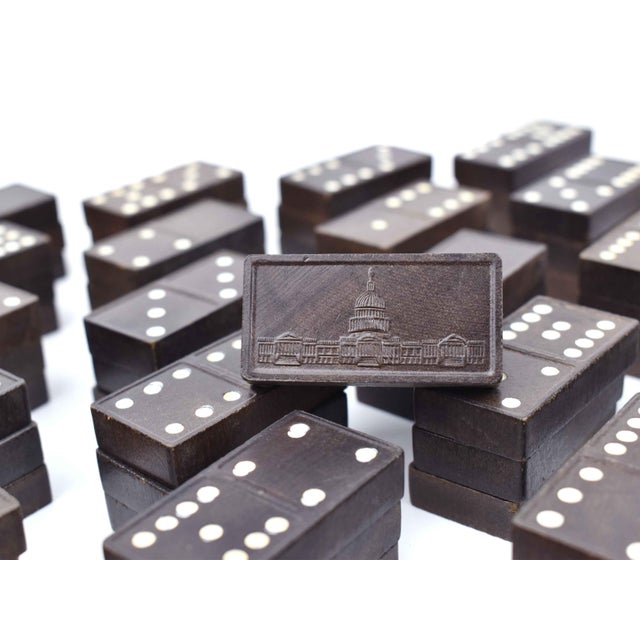 1940s Halsam Double 12 Wooden Dominoes With Capital Building Design - 91 Pieces For Sale - Image 4 of 9