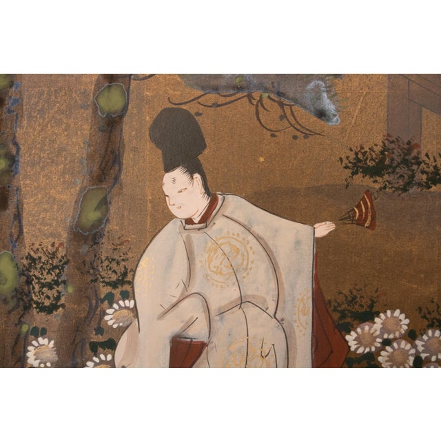 Coffee 1970s Shōwa Era Japanese Byobu Screen "The Tale of Genji" For Sale - Image 8 of 18