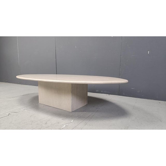 Beige Vintage Oval Travertine Coffee Table, 1970s For Sale - Image 8 of 10