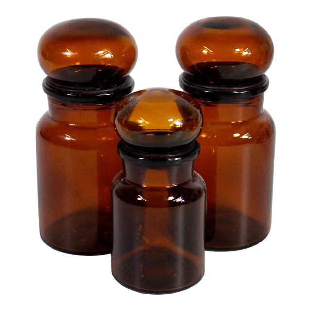 Belgian Amber Glass Apothecary Airtight Jars Set Of 3 Chairish
