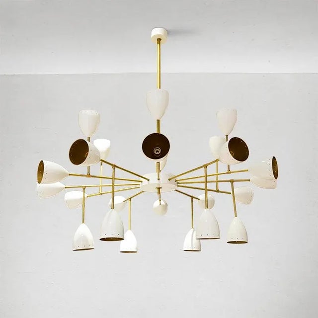 Mid-Century Ivory Brass Chandelier, 1960s For Sale - Image 9 of 11