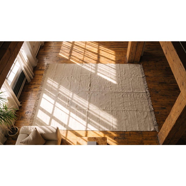 Textile 1940s White Cream Solid Tribal Antique Kilim n.w. Persian Rug 7'7" X 10'2" Flatweave Wool Carpet For Sale - Image 7 of 9