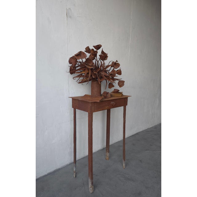 Rustic European Antique French Iron Brutalist Floral Arrangement & Table Sculpture For Sale - Image 3 of 12