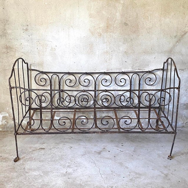 Vintage Wrought Iron Bench, 1950s, in Worn conditions. Designed 1950 to 1959