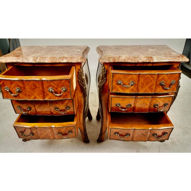 A Stunning Pair of Red Marble-Top (favored by the French Royalty) Expertly Mitered Edges. Intricate Inlay Pattern...