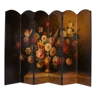 Six-Panel Painted Screen with Still Life, 1970s For Sale