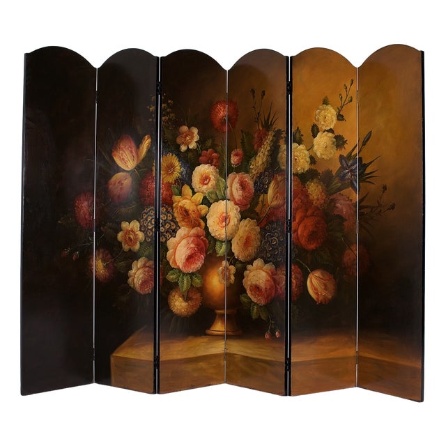 Six-Panel Painted Screen with Still Life, 1970s For Sale