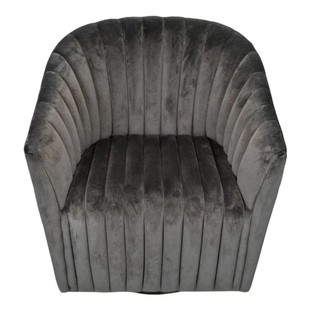 Slate Grey Velvet Swivel Chair For Sale