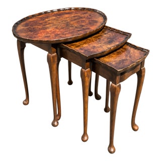 Vintage Burlwood Walnut Bevan Funnell Reprodux Nesting Tables Set of 3 For Sale