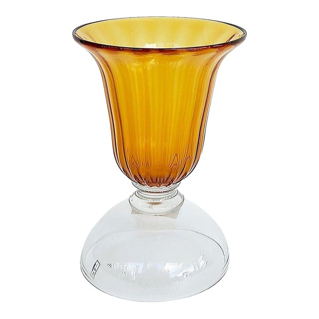 Murano Amber and Clear Glass Vase or Candleholder For Sale