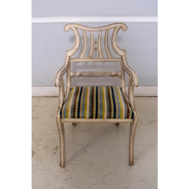Age: Approx: 20 Years Old Details: Factory Distressed Painted Finish Modern Print Upholstered Seat Nice Carved Details...
