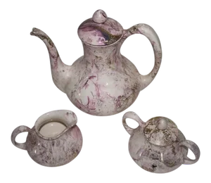 Mid-Century Sascha Brastoff Coffee Pot Creamer & Sugar Pink Surf Ballet - Set of 3
