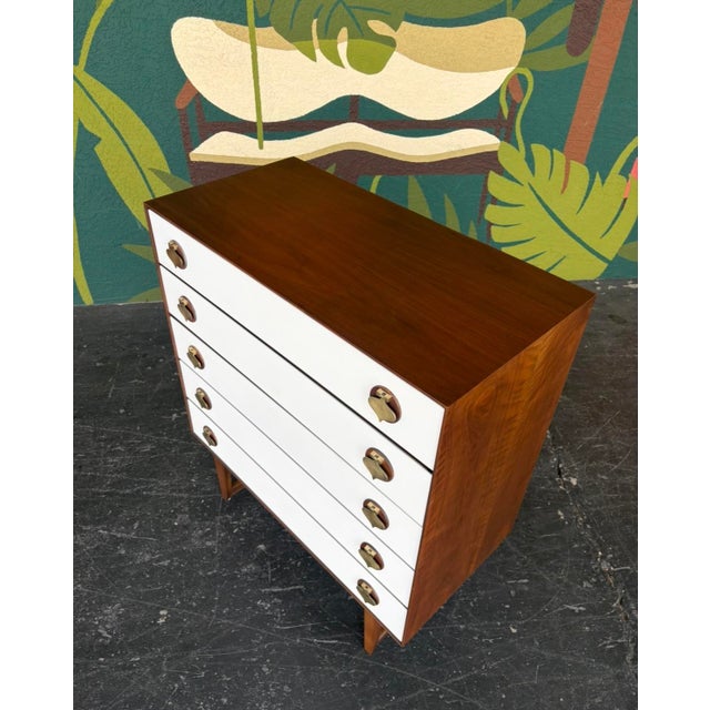 Stanley Furniture Mid Century Stanley Tallboy W/ Brass Spade Pulls For Sale - Image 4 of 14
