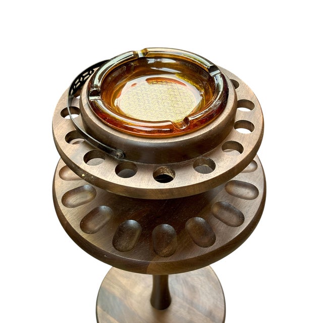 1960s Decatur Industries Free Standing Walnut Pipe Stand With Glass Ashtray For Sale In Los Angeles - Image 6 of 6