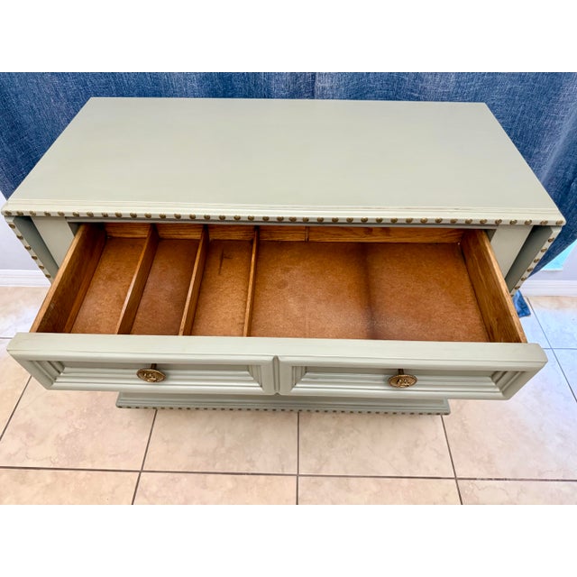 Wood 1973 Thomasville Server, Entryway, Buffet, Bar, Equestrian Themed, Sage Green For Sale - Image 7 of 12