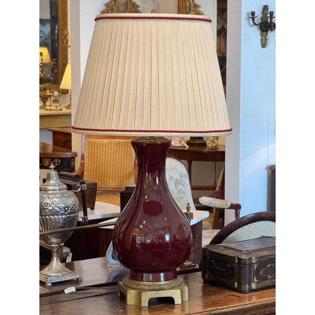 Traditional 1920s Sang De Boeuf Glazed Lamp on Brass Base For Sale - Image 3 of 9
