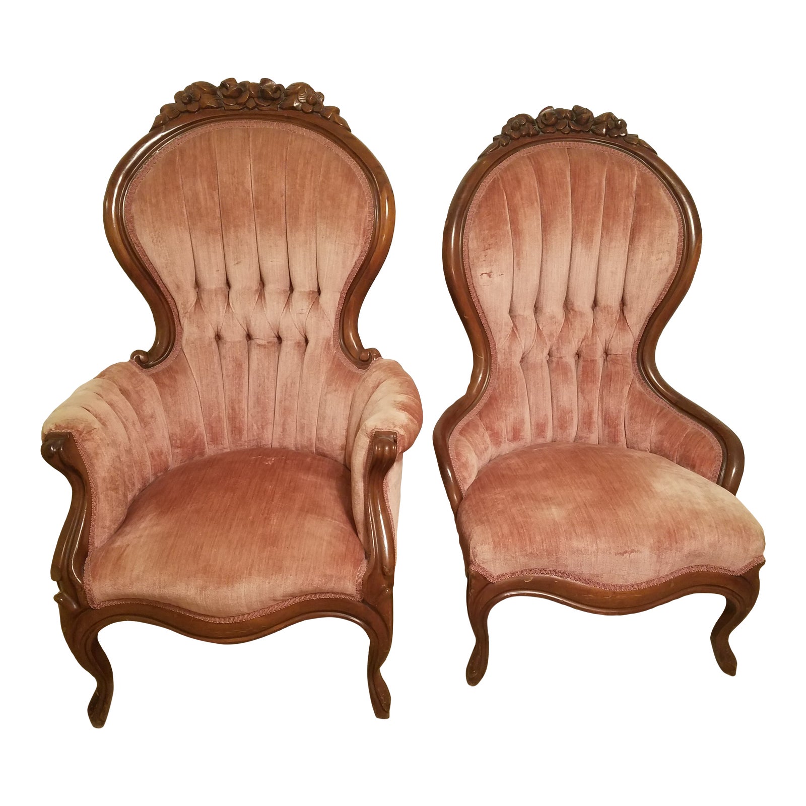 Vintage Victorian Rose Crushed Velvet Chairs a Pair Chairish