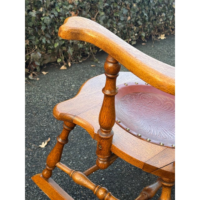 Late 19th Century Pressed Back Oak Tooled Leather Rocking Chair For Sale - Image 9 of 12