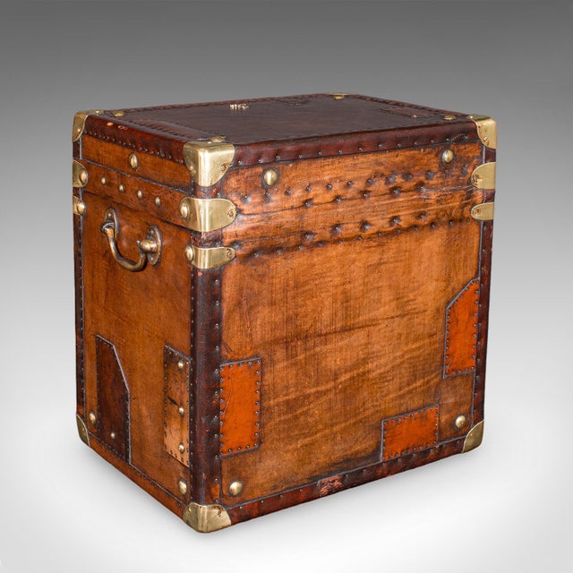 2000 - 2009 Late Vintage Pair of Luggage Cases, English, Leather Trunk, Campaign, Nightstand For Sale - Image 5 of 12