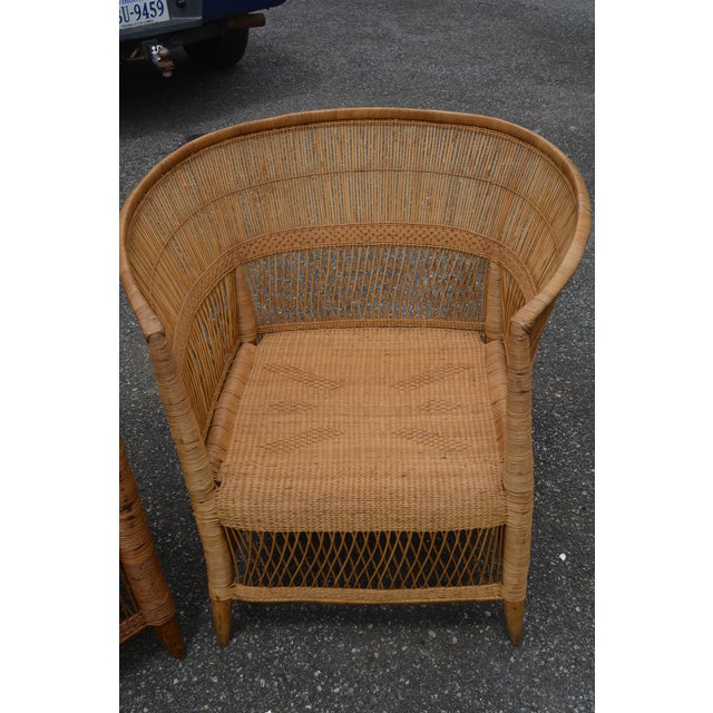 1970s Malawi Africa Handcrafted Tan Rattan Cane Woven Loveseat & 2 Chairs Set For Sale - Image 6 of 10