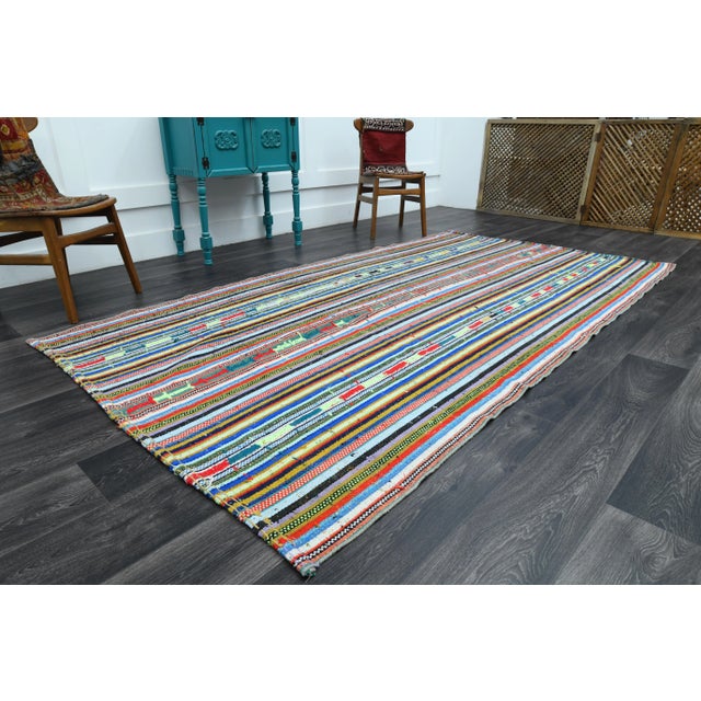 1970s 1970s Vintage Turkish Oushak Handmade Wool Cotton Blue Runner Rug For Sale - Image 5 of 11