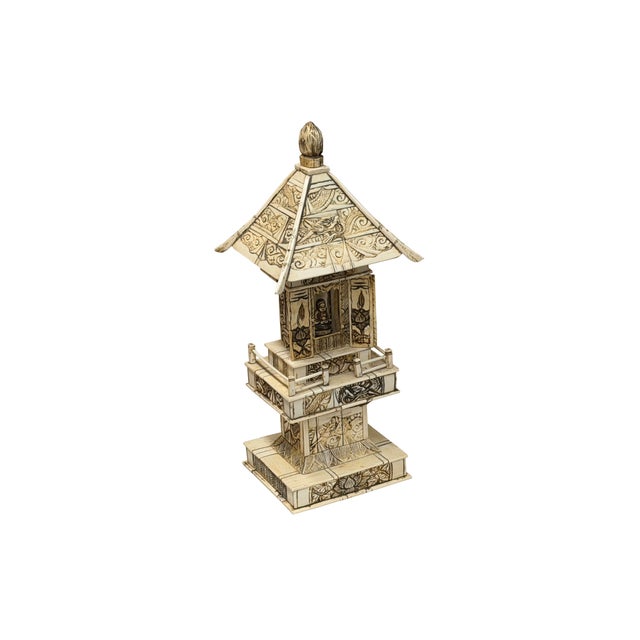 Vintage Oriental Pagoda Shrine Buddha Collectible Display Art Figure For Sale - Image 4 of 16