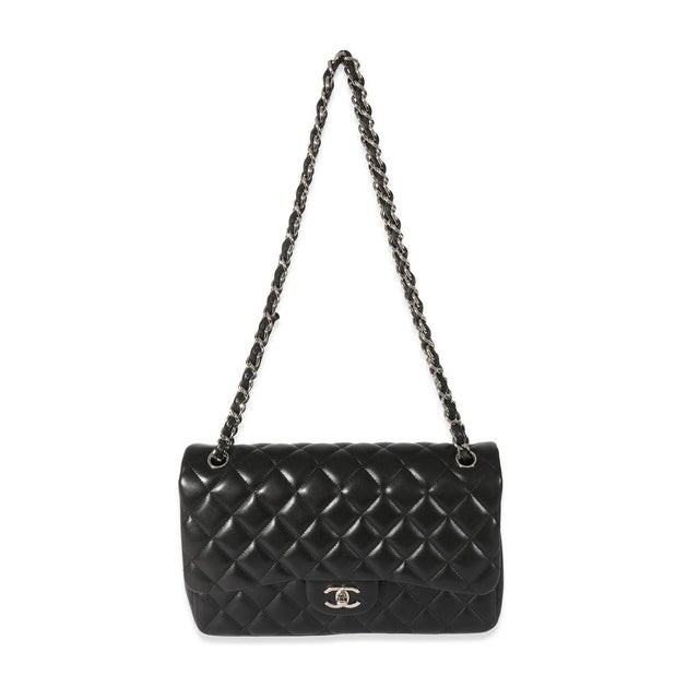 Chanel Black Quilted Lambskin Jumbo Classic Double Flap For Sale - Image 4 of 9