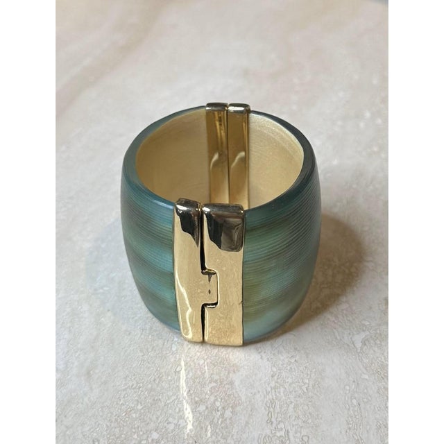 Vintage Boho Alexis Bittar Gold & Blue Cuff For Sale - Image 4 of 12