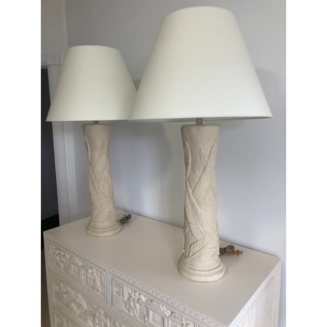 1950s Serge Roche Plaster Palm Leaf Table Lamps - A Pair For Sale - Image 5 of 12