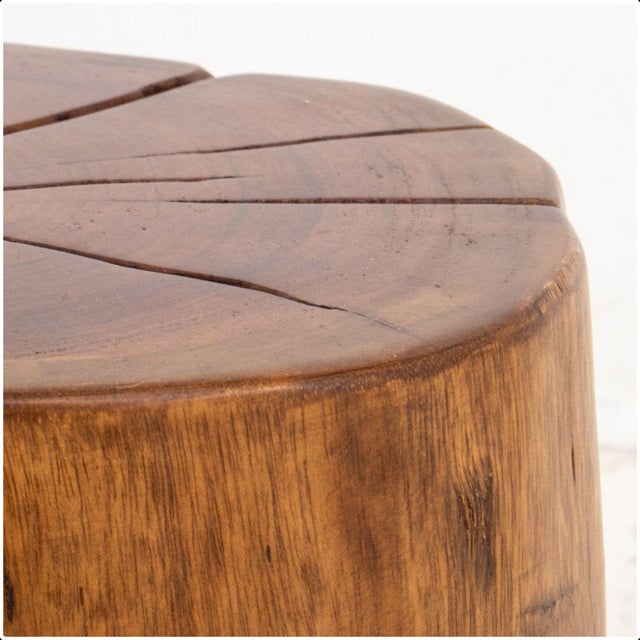 Unique Vintage Tree Trunk Side Table of Solid Fruit Wood w. Natural Finish and soft edges. Natural color and patina,...