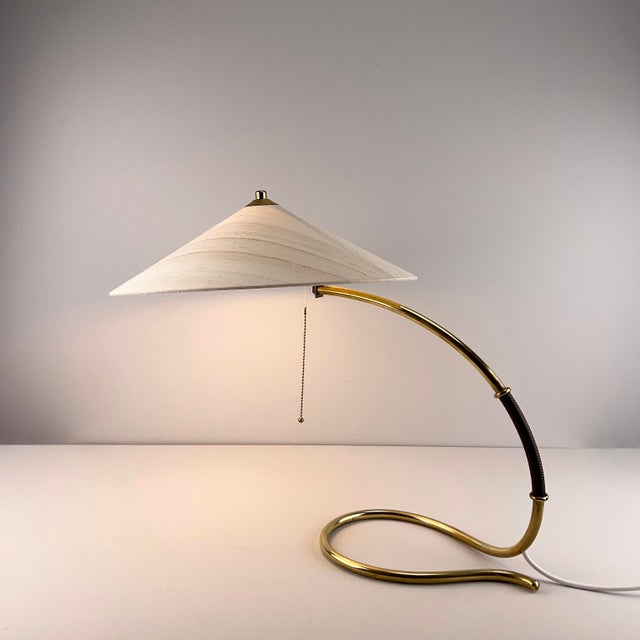 Table Lamp with Brass Base and Lampshade in Wild Silk, Austria, 1950s For Sale - Image 4 of 9