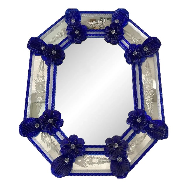 Italian Venetian Octagonal Murano Glass Wall Mirror by Simoeng For Sale