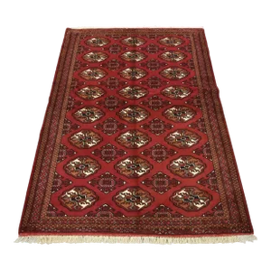 Turkmen Rug 4'4'' X 6'2'' Red Wool Vintage Tribal Hand-Knotted Oriental Carpet