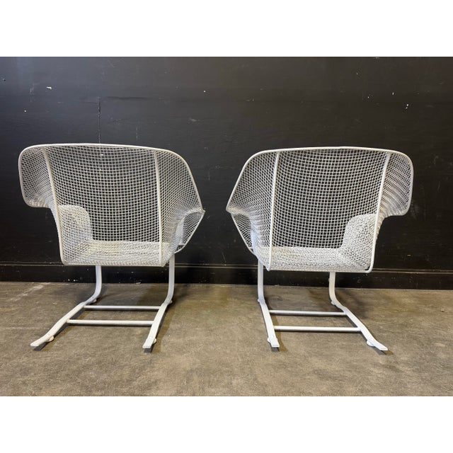 Antique White Pair of 1950’s Russell Woodard Sculptural Spring Chairs With Ottoman Set, 4 Pieces, Attributed For Sale - Image 8 of 11