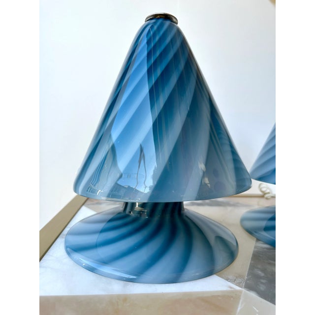 Pair of Blue Spiral Murano Glass Lamps by La Murrina, Italy, 1970s For Sale - Image 10 of 12