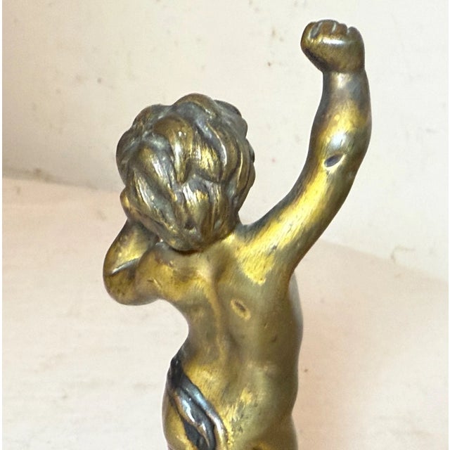 Antique Patinated Gilt Bronze Baby Boy Cupid Yawning Sculpture Statue Figure For Sale - Image 14 of 16