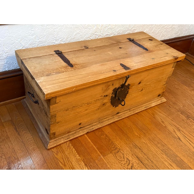 Vintage Spanish Colonial Style Pine Trunk Blanket Chest With Iron Hardware For Sale - Image 9 of 9